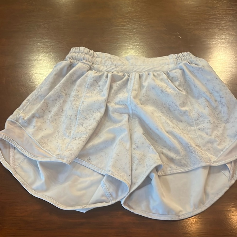 Blue lululemon shorts with black speckles